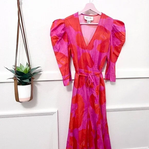 Tuckernuck De Loreta Izula Dress Pink Red Print Andita Size S - Picture 2 of 7